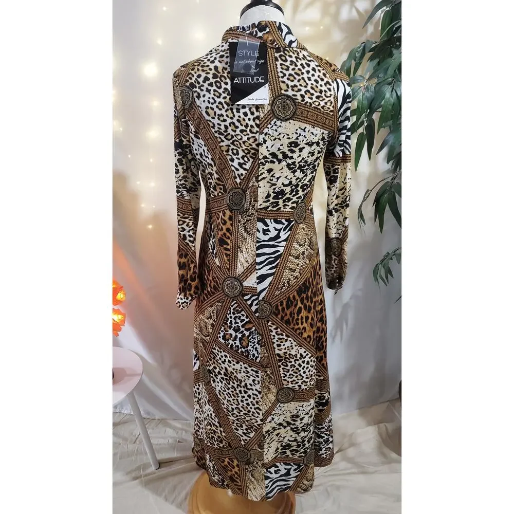 Attitudes by Renee NWT QVC Animal Print Duster Maxi Dress Set Womens Size XXSP - Picture 6 of 14